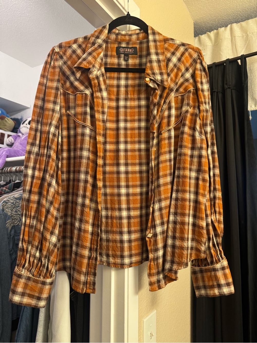 Shyanne Orange and Cream Plaid Western Shirt Jacket